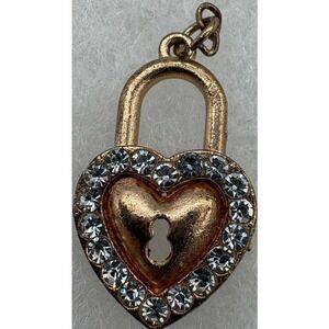 Gold Tone Rhinestone Heart Lock Pendant 1"‎ Vintage Style Charm with Jewelry Box